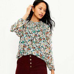 LOFT Floral Smocked Yoke Blouse - NEVER WORN